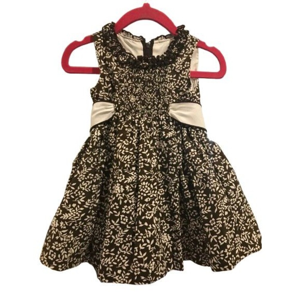 Baby Girl's 12 Month Dress Bonnie Baby Sleeveless Smocking Brown w/ Sash Lined